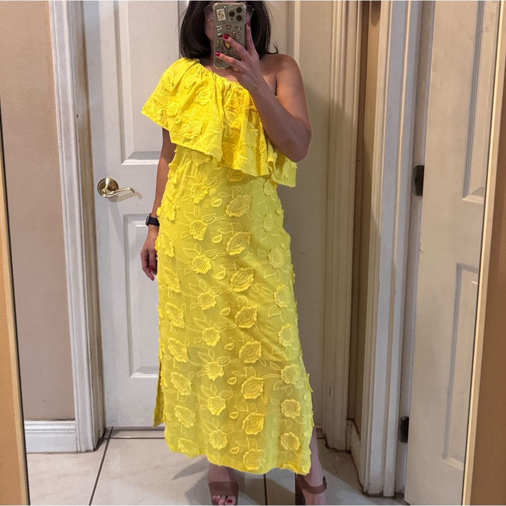 Yellow One-Shoulder Floral Dress
